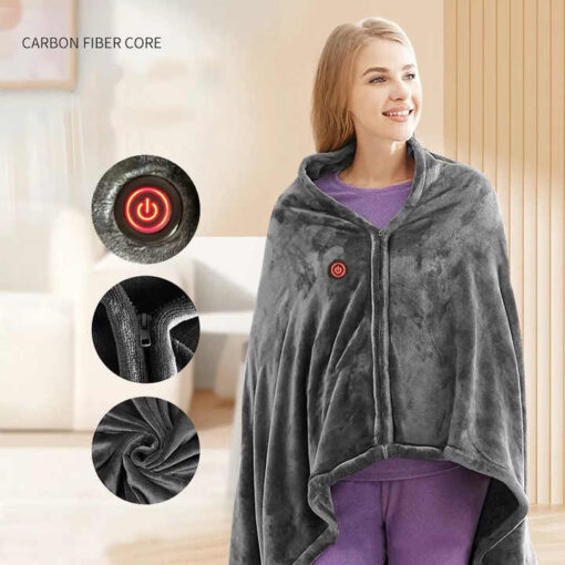 Electric Heated Flannel Blanket - 150x80cm USB-Powered Wearable Heating Shawl - Image 3