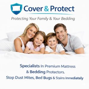 Cover & Protect premium mattress and bedding protectors protecting a family from dust mites and bed bugs.