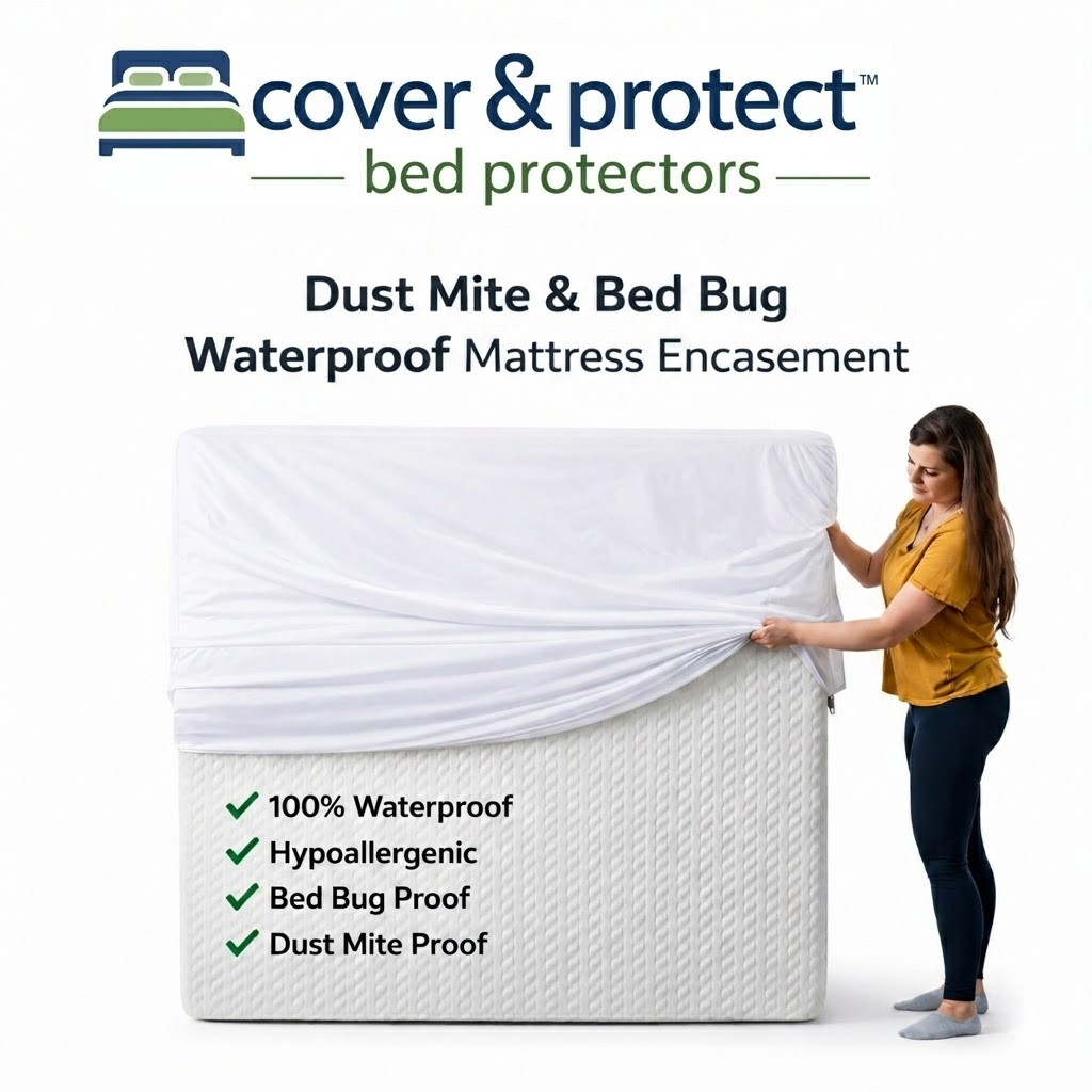 A Woman Fitting A Cover &Amp; Protect 100% Waterproof Mattress Encasement, Designed For Total Bed Bug Protection And Dust Mite Control In Australian Homes.