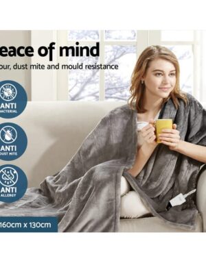 Heated Electric Throw Rug, Snuggle Blanket. Washable, Silver Fleece